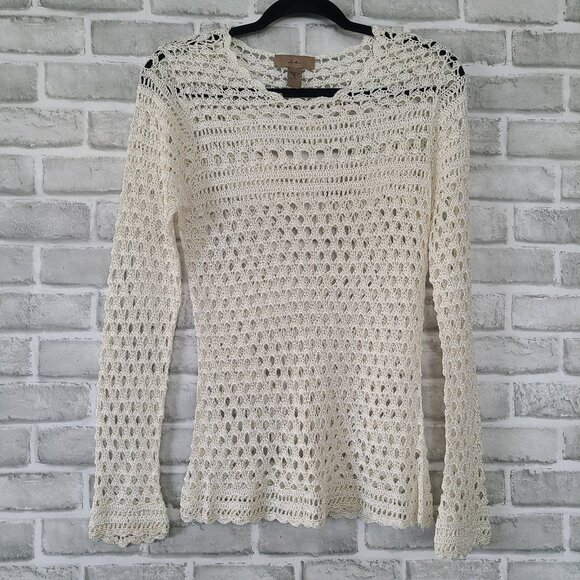 IE Crochet Open Weave Pullover Top Shirt Womens Med Boho Festival - Picture 1 of 10
